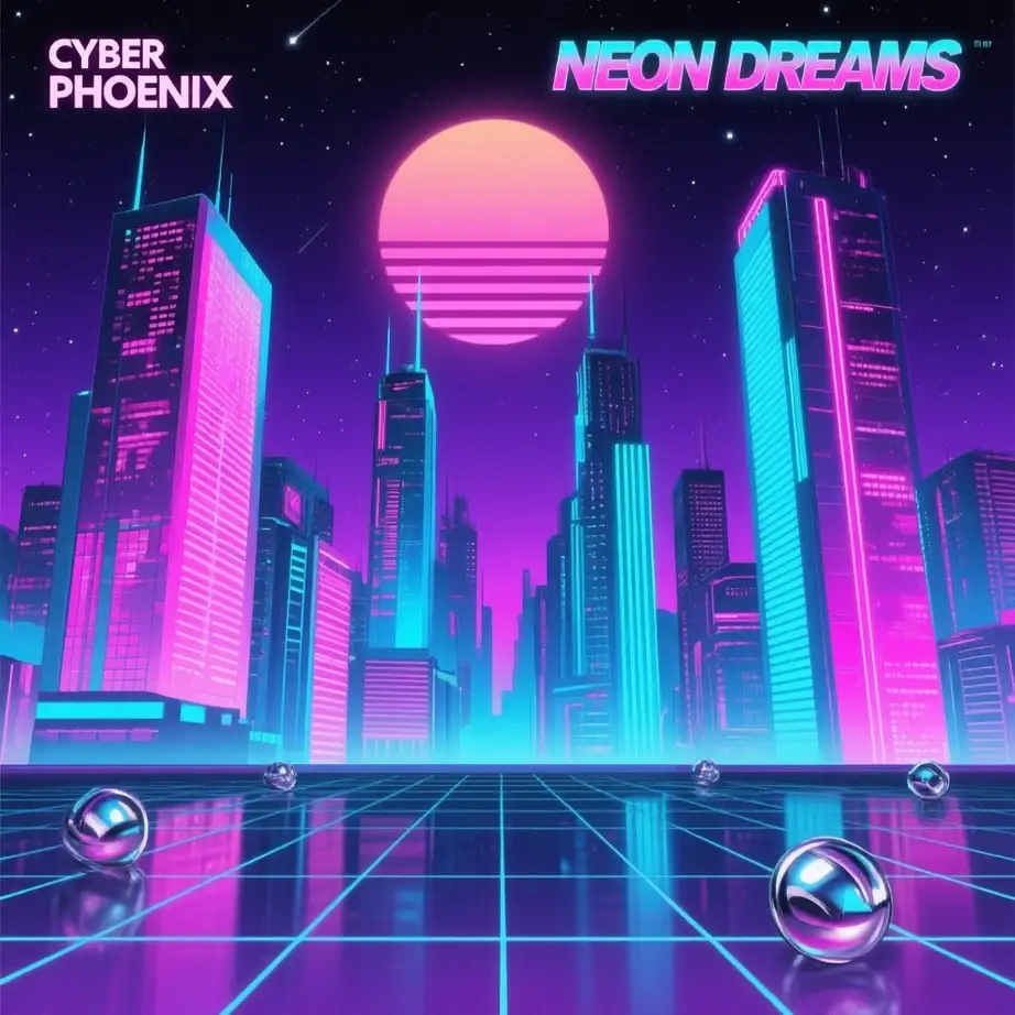 80s album cover example - Create a high-quality 80s synthwave album cover fo...