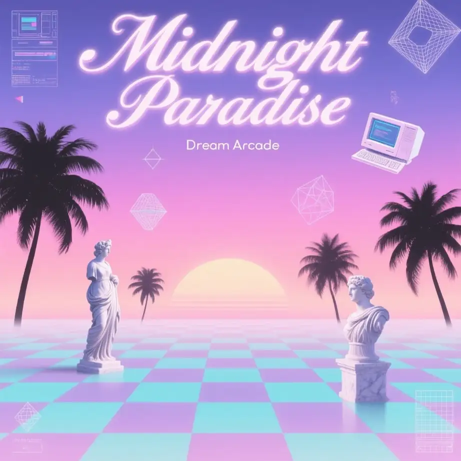 80s album cover example - Create a high-quality 80s vaporwave album cover fo...