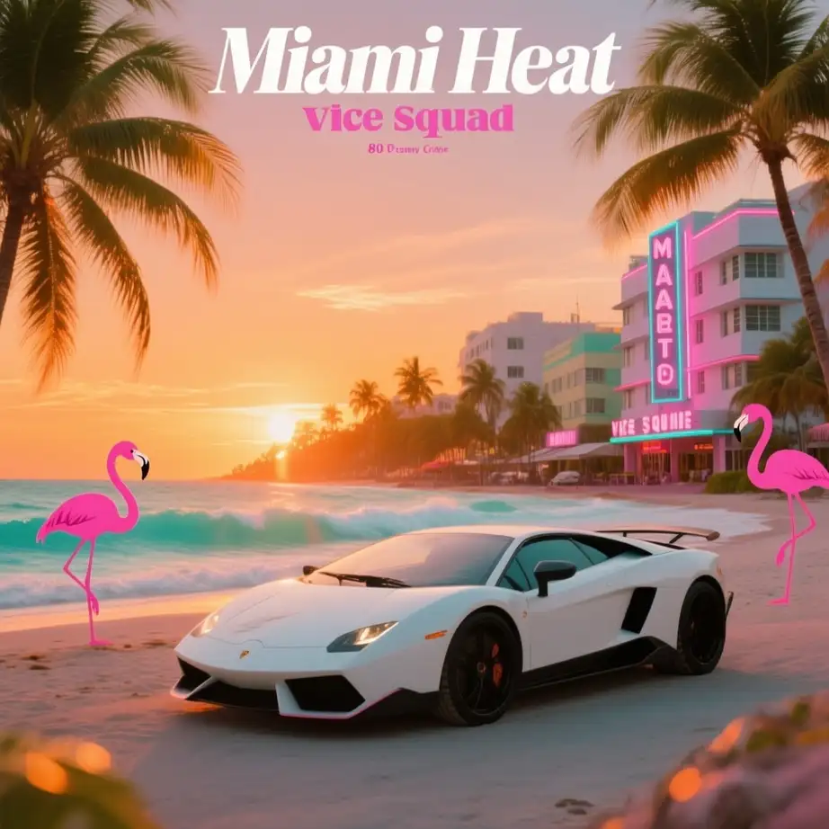 80s album cover example - Create a high-quality 80s Miami Vice style album c...