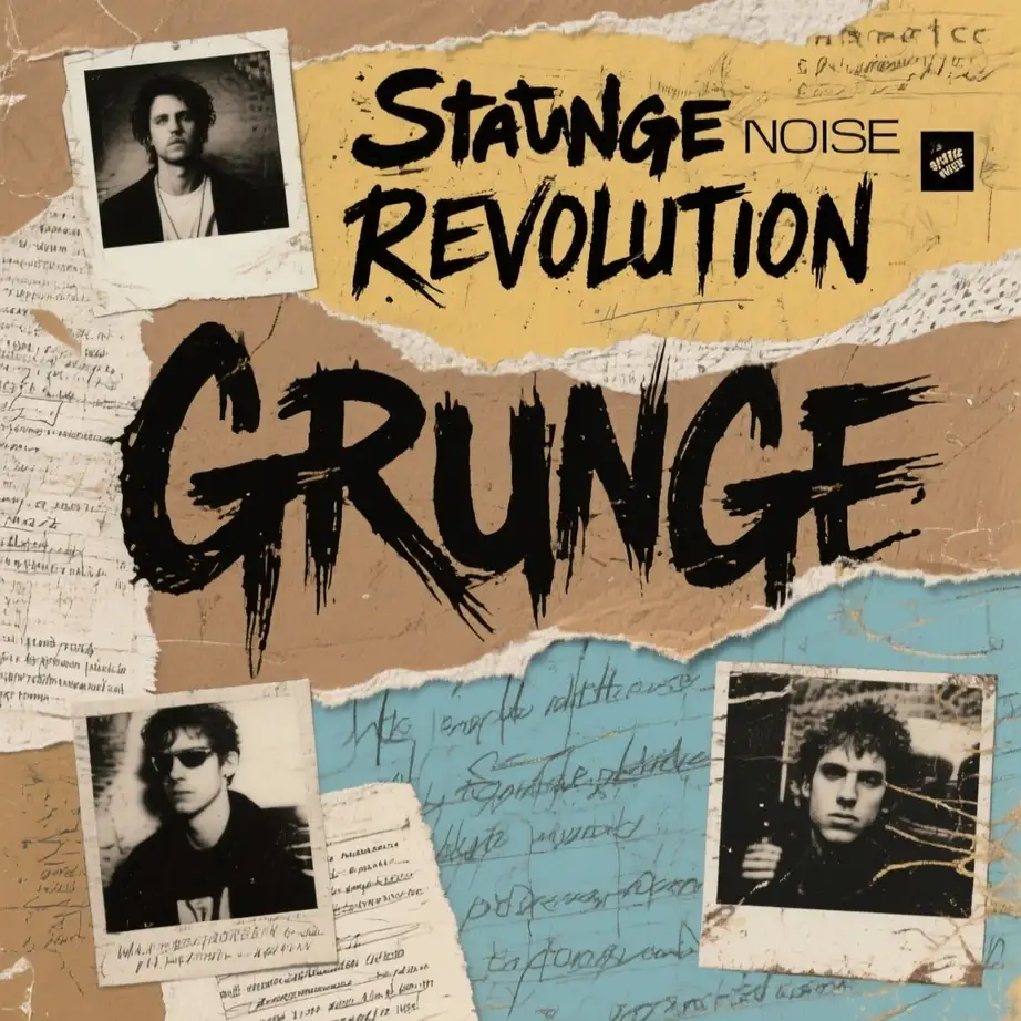 90s album cover example - Create a high-quality 90s grunge album cover for t...