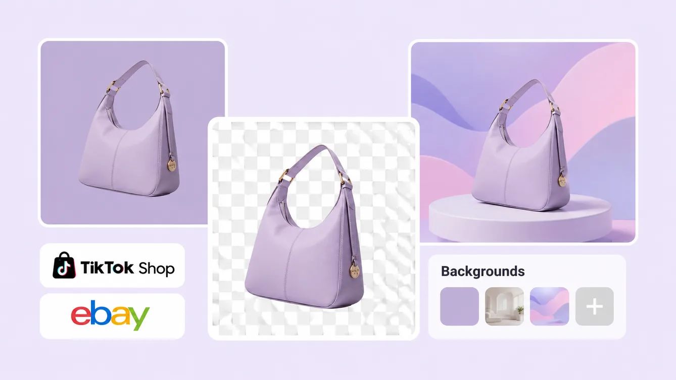 Before and after background replacement on a product image.