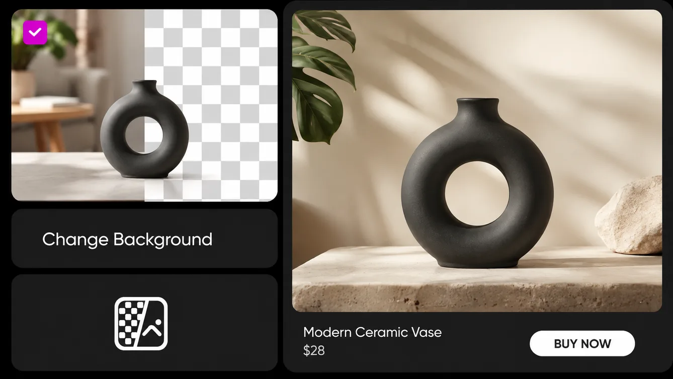 Watch product shown before and after the original background is removed.