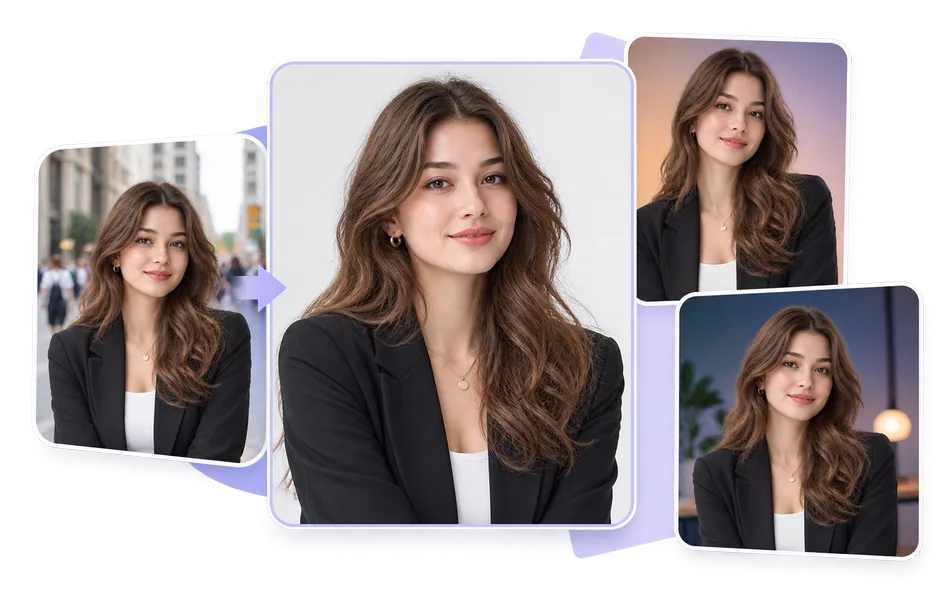 Portrait examples showing several changed photo backgrounds.