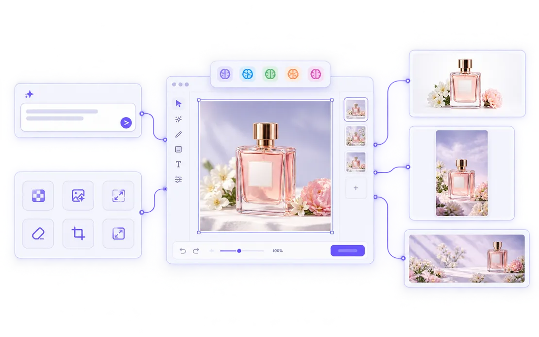 Mixinflow product workflow from image upload to finished creative asset