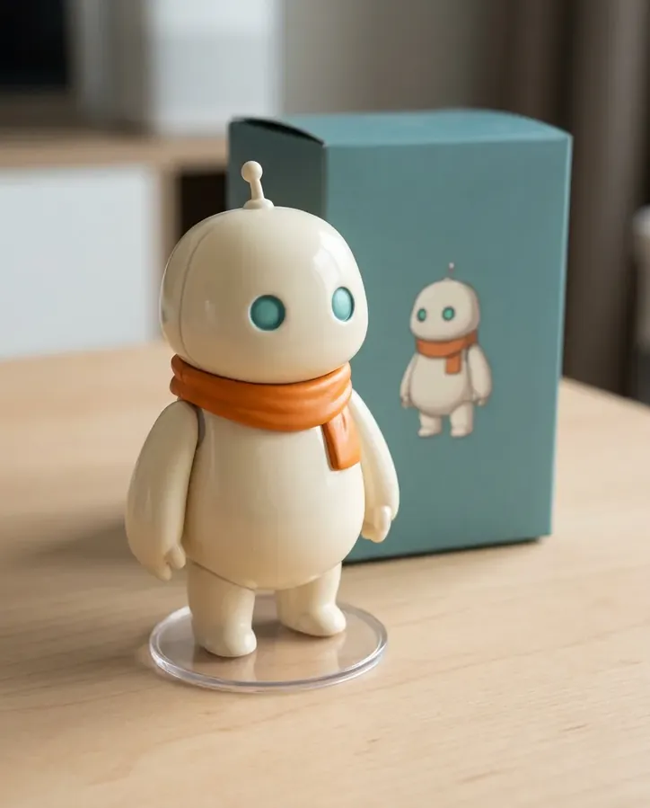 Original robot illustration transformed into a collectible figure result