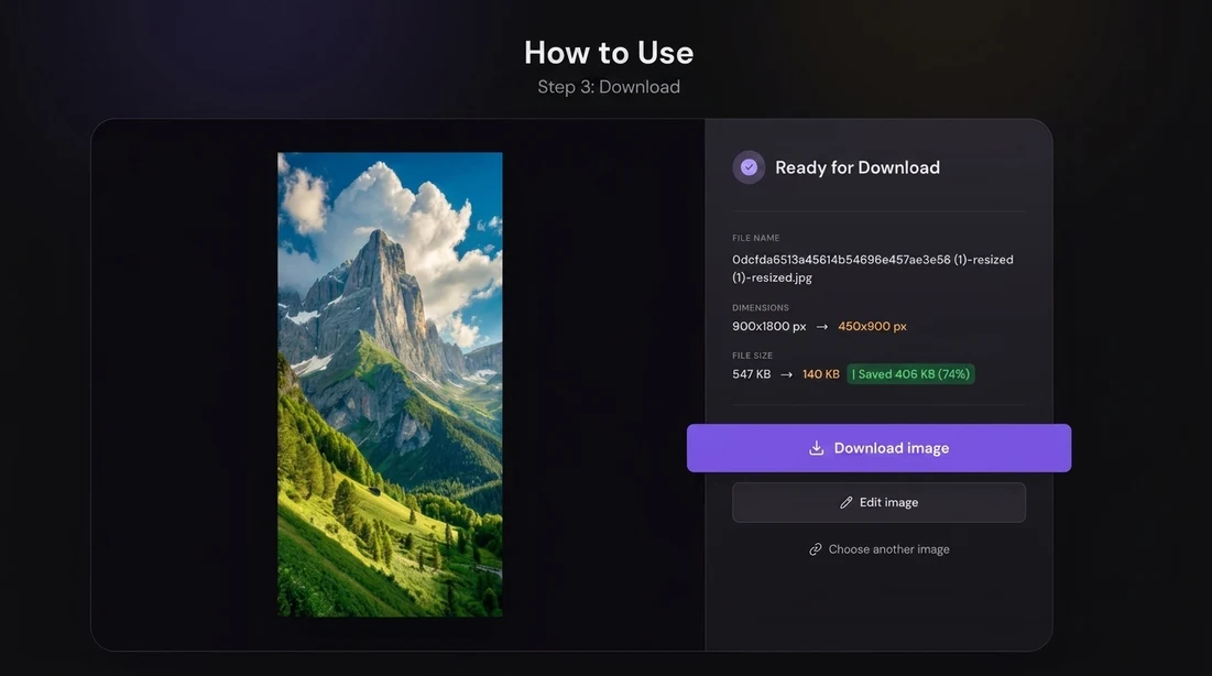 Export the resized image or continue refining it inside Mixinflow.