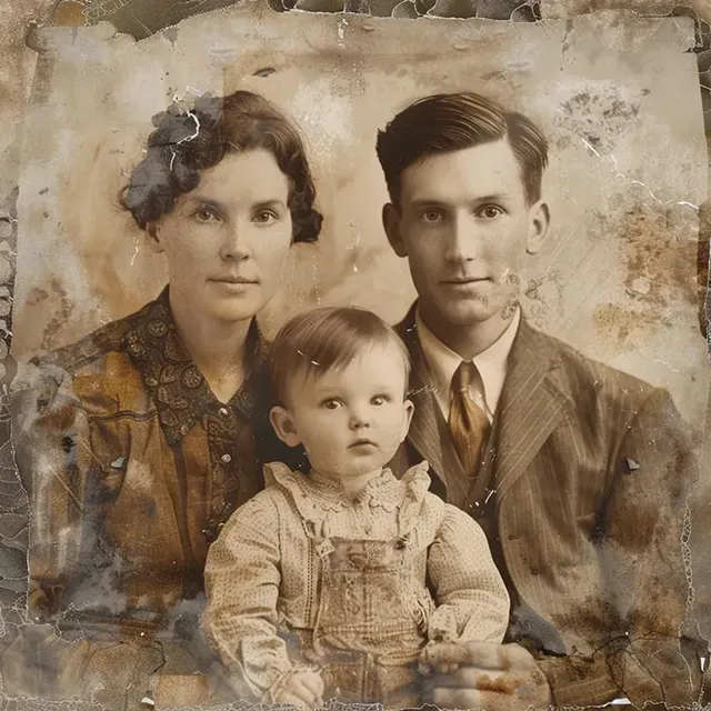 Damaged old photo before AI restoration